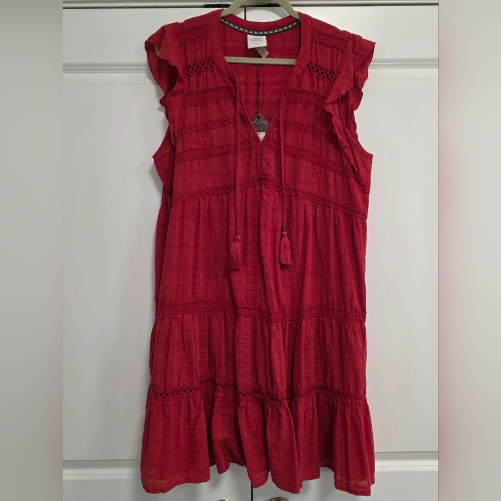 Knox Rose Red Tiered Tassel V-Neck Women's Mini Dress BNWT Size XXL